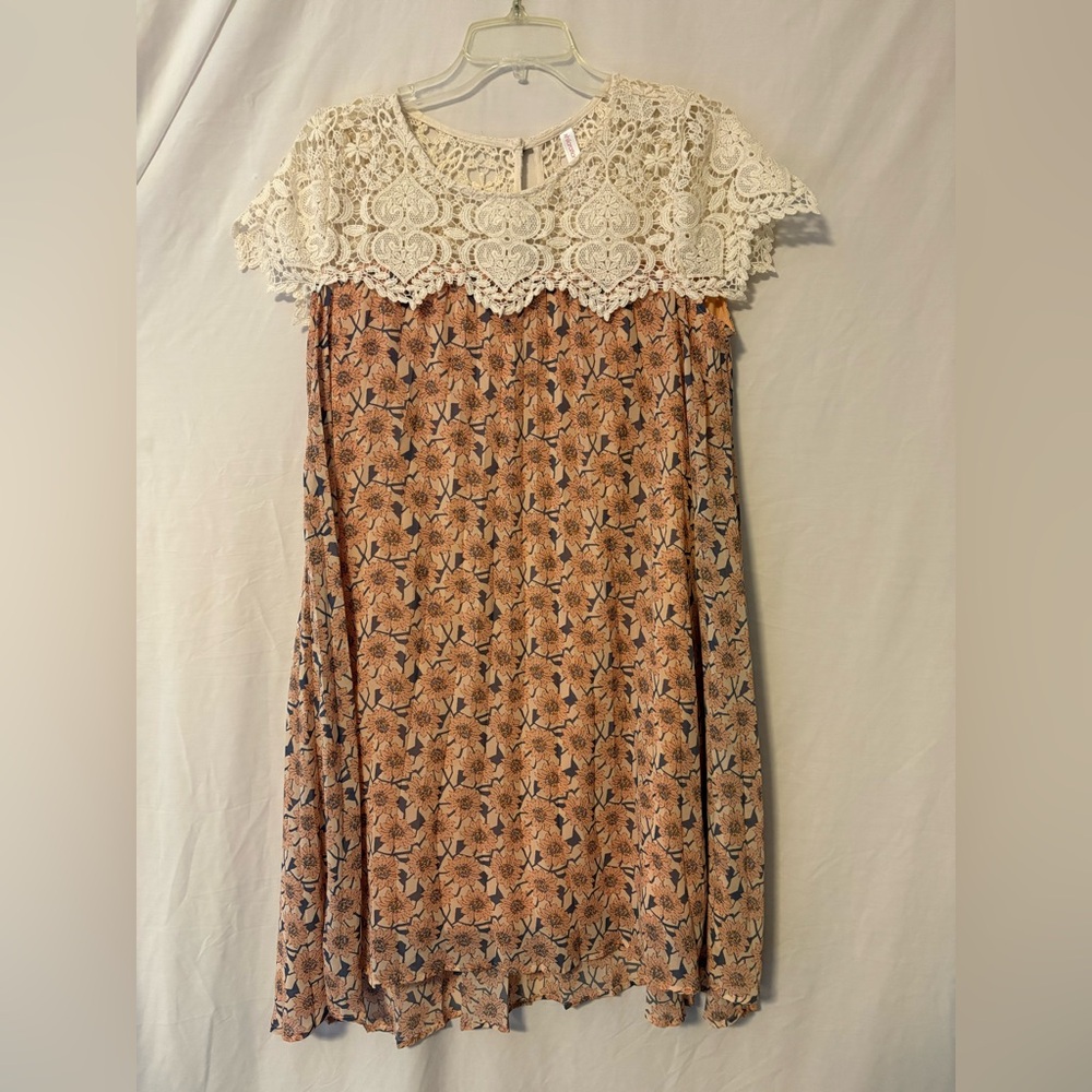 Xhilaration Ivory Lace and Tan Floral Mini Dress